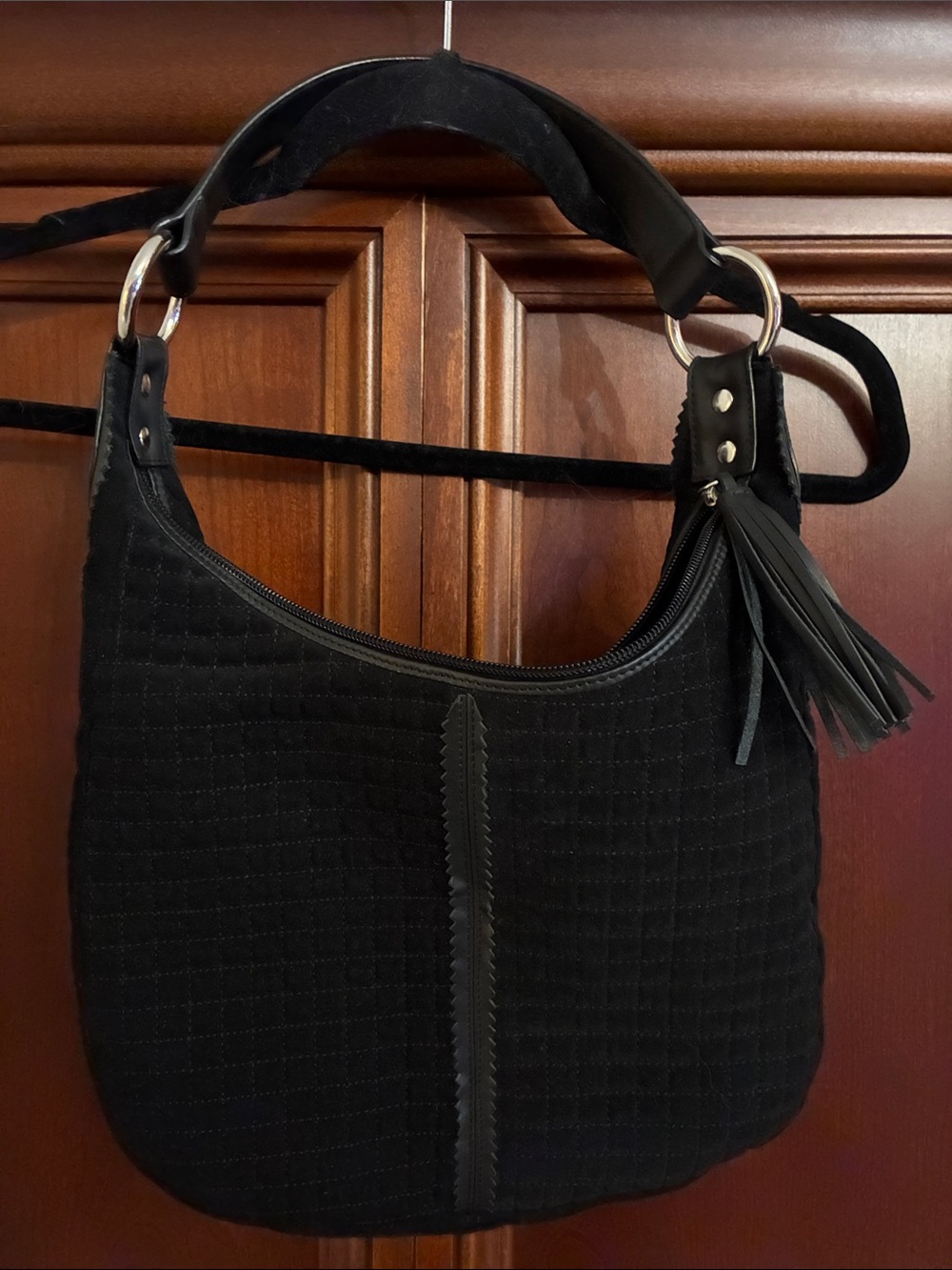 Talbots Black Quilted Hobo Bag with Tassel